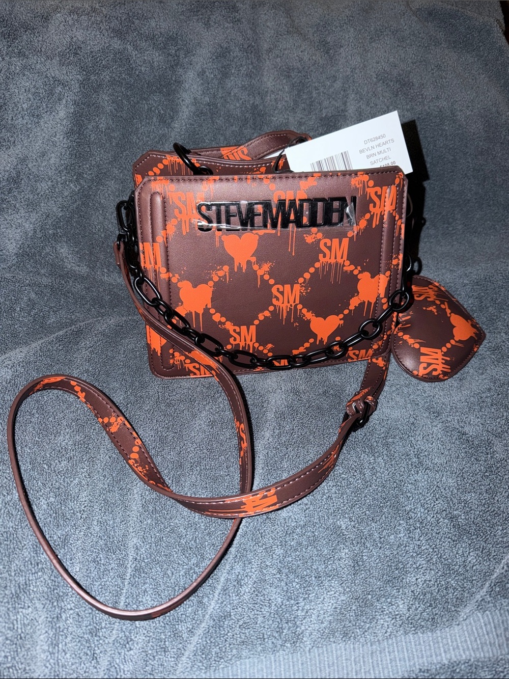 Steve Madden Brown & Orange Logo Print Crossbody Purse